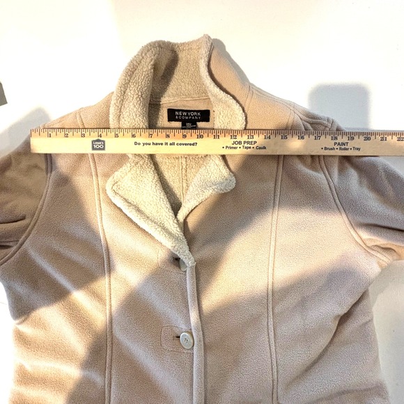 New York Company Beige Fleece Sherpa Lined Button Front Blazer Jacket Women M - Picture 8 of 10